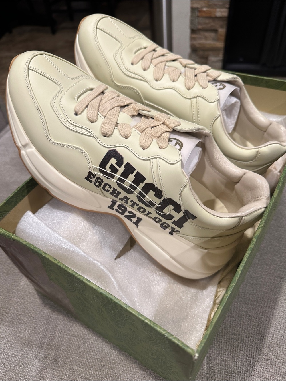 Cream/Beige Leather Logo Sneakers size 41
